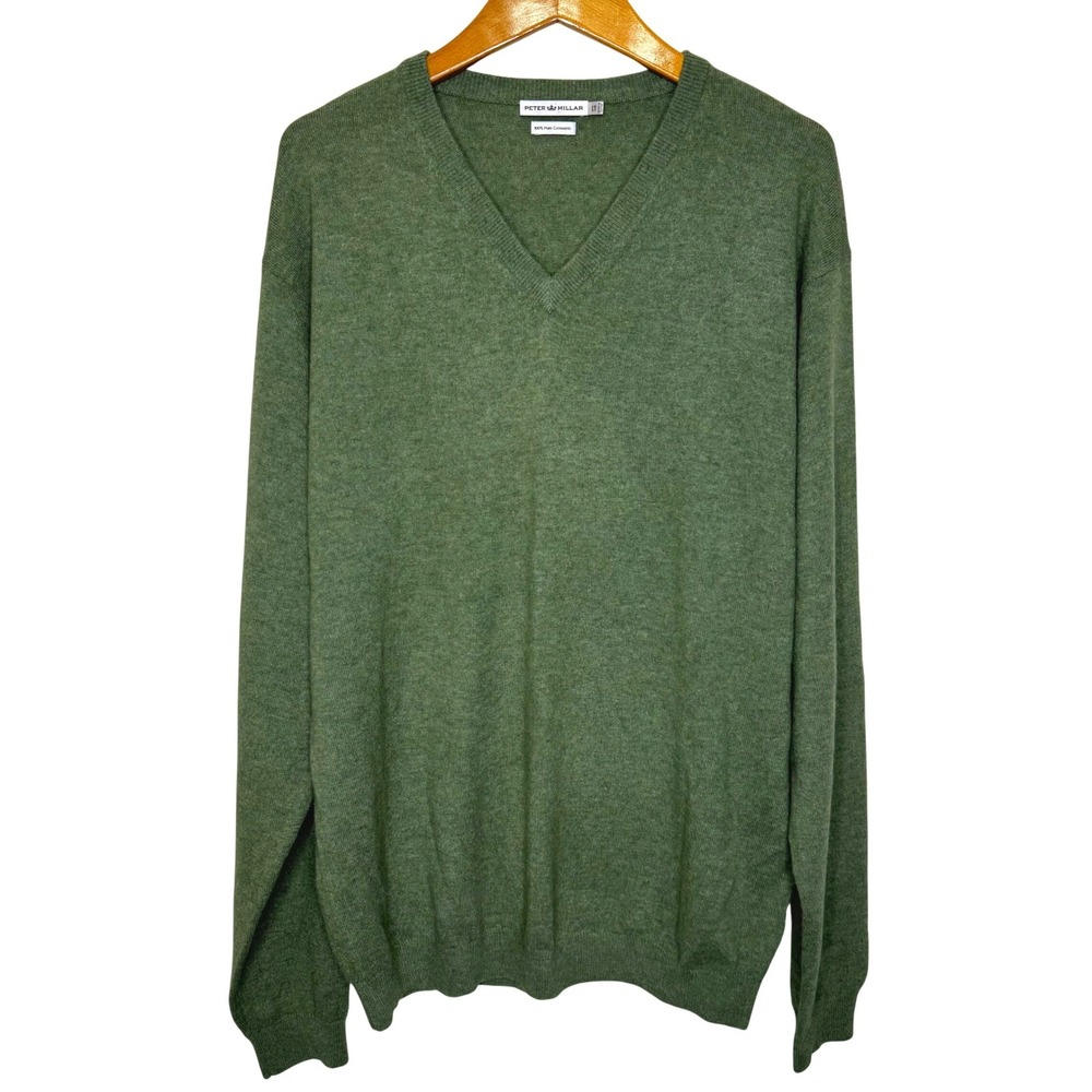 Peter‎ Millar V-Neck Cashmere Sweater Large Tall Green